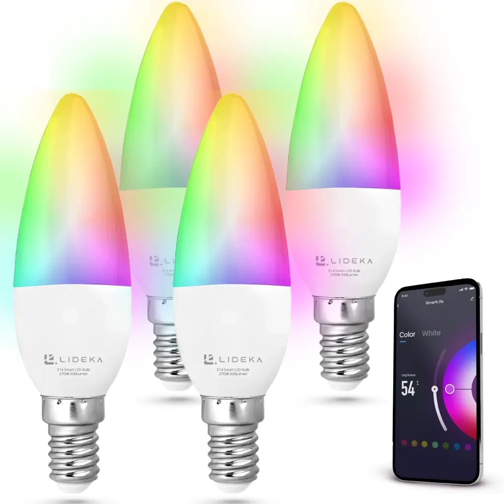 Image of Lideka® - Slimme LED Smart Lampen - E14 - Set Van 4 - RGBW - Dimbaar