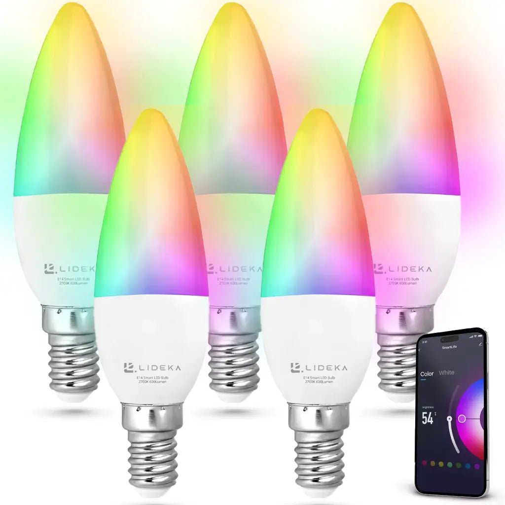 Image of Lideka® - Slimme LED Smart Lampen - E14 - Set Van 5 - RGBW - Dimbaar