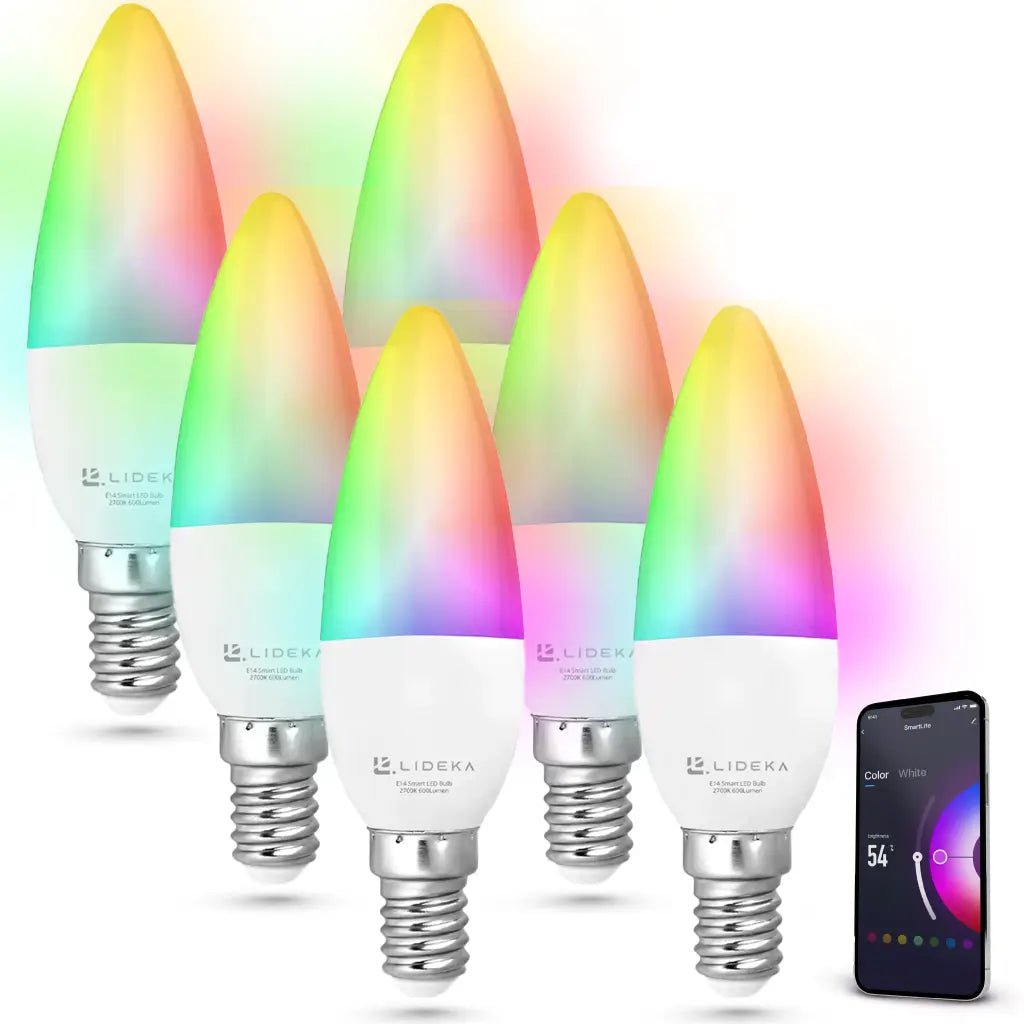 Image of Lideka® - Slimme LED Smart Lampen - E14 - Set Van 6 - RGBW - met App - 6W - Dimbaar