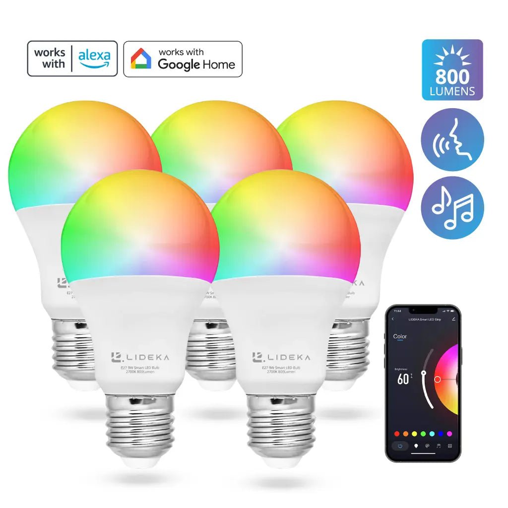 Image of Lideka® Smart LED Lamp - E27 9W - RGBW - Dimbaar - Set van 5