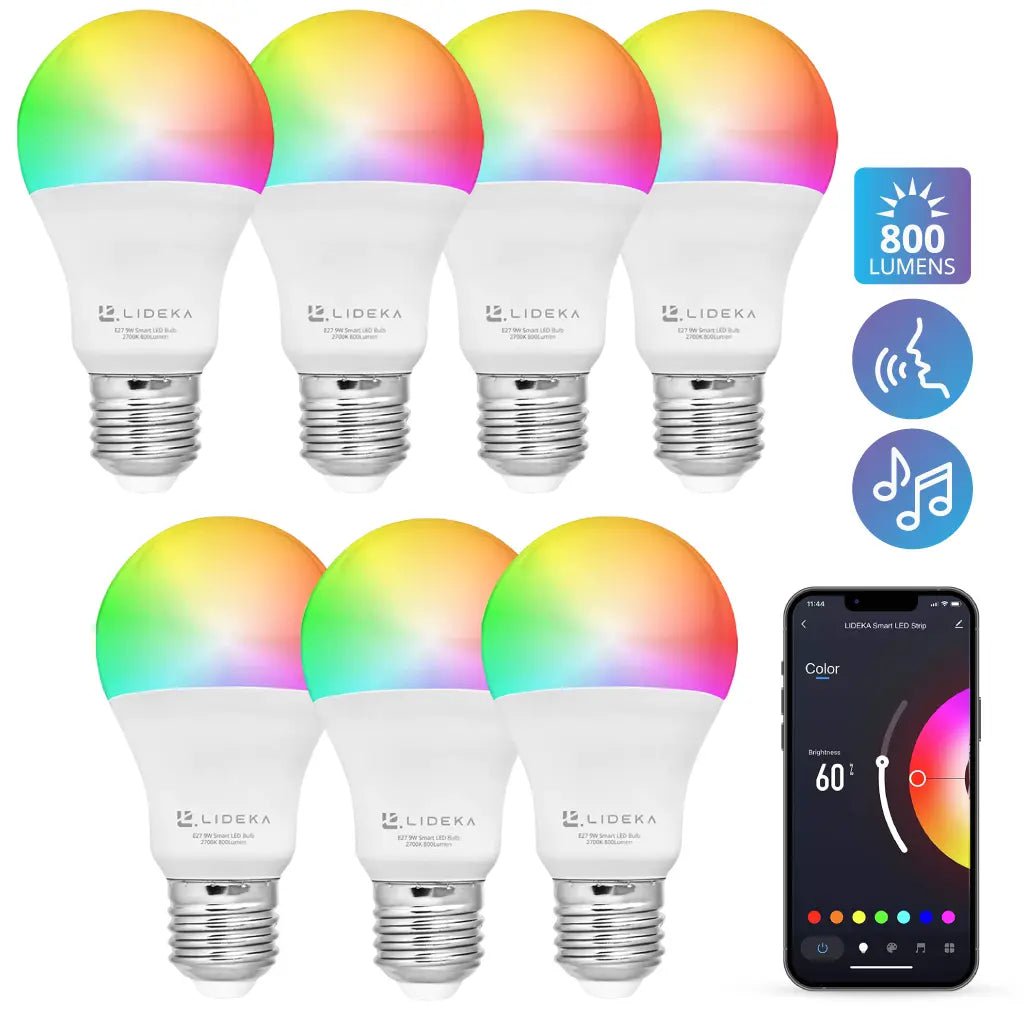 Image of Lideka® - Slimme LED Smart Lampen - E27 9W - Set Van 7 - RGBW - met App - Dimbaar