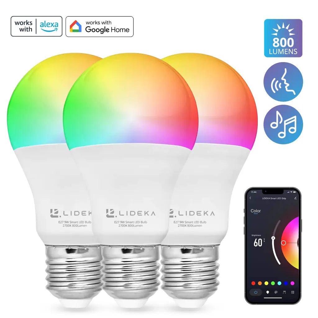 Image of Lideka® Smart LED Lamp - E27 9W - RGBW - Dimbaar - Set van 3
