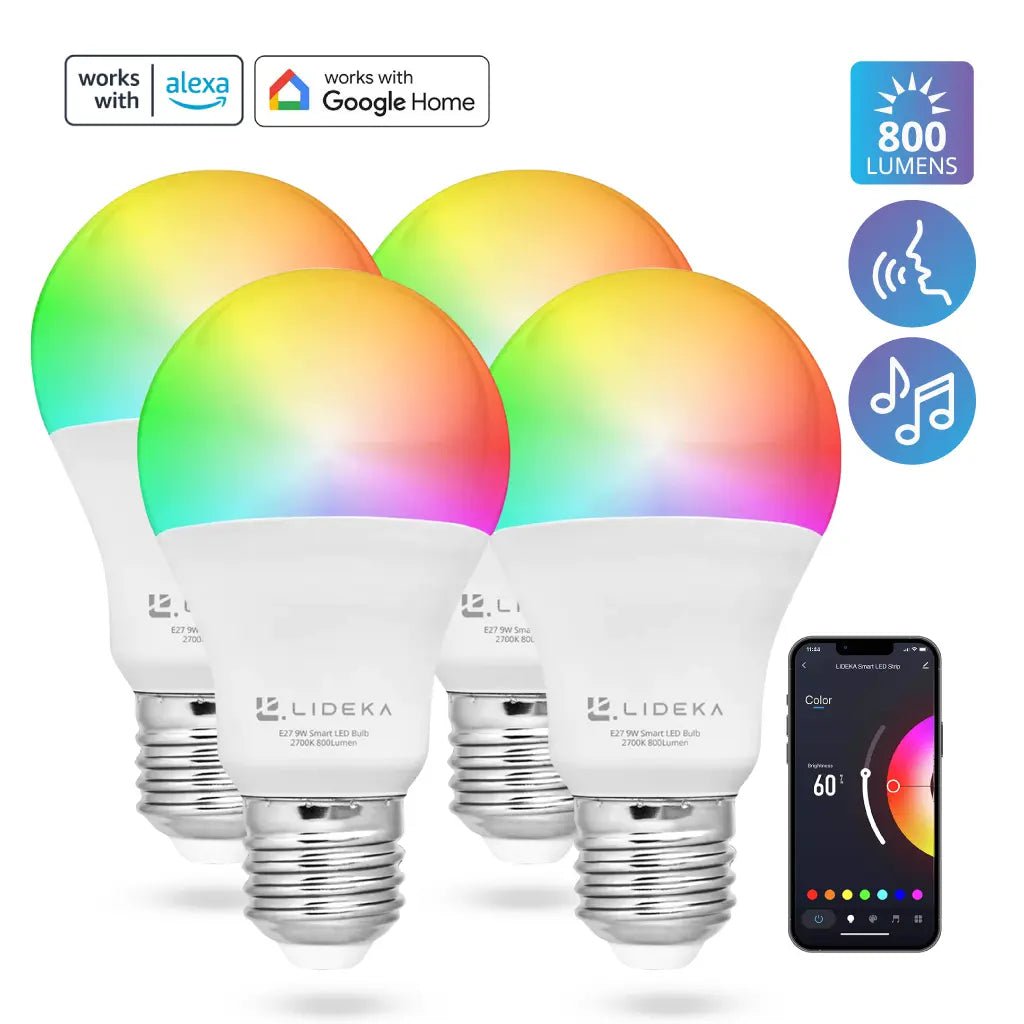 Image of Lideka® Smart LED Lamp - E27 9W - RGBW - Dimbaar - Set van 4