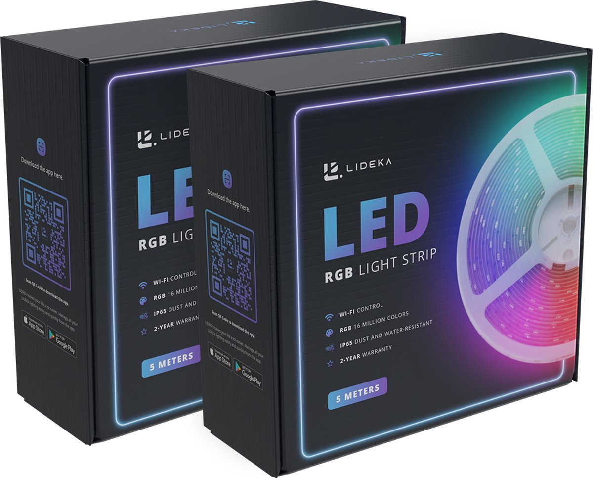 Image of Lideka® - LED strip Kleuren - 5 + 5 Meter - RGB - Incl. App Telefoon