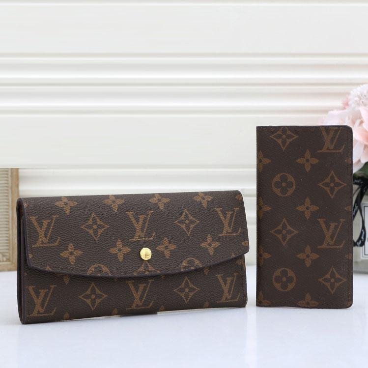Louis Vuitton Fashion Leather Buckle Wallet Purse Two Piece Set-