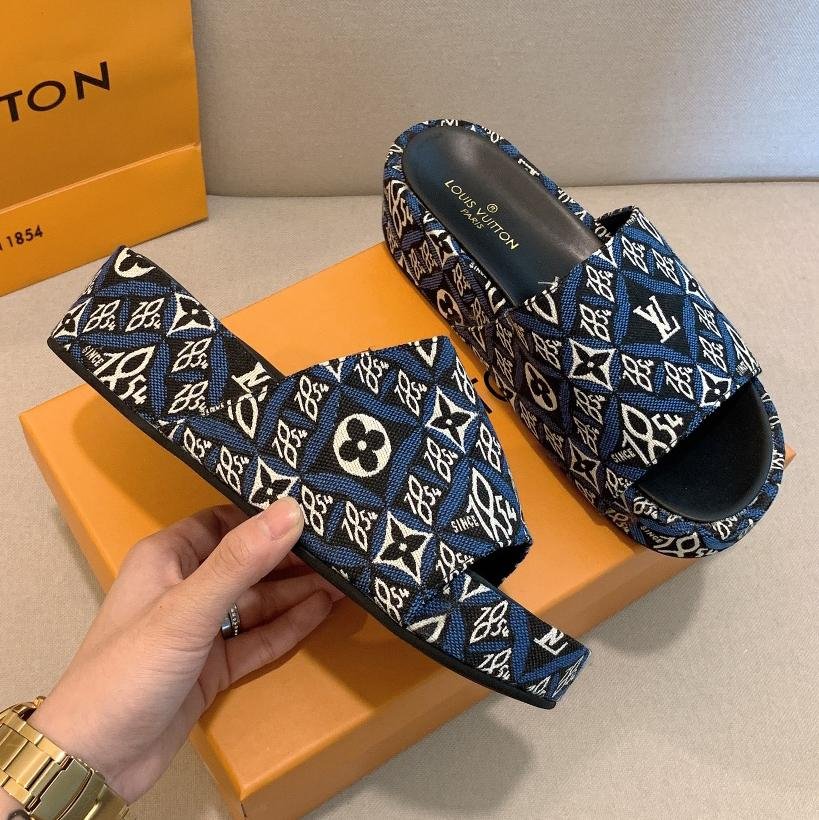 LV Louis Vuitton Woven Embroidered Letter Print Ladies Platform 