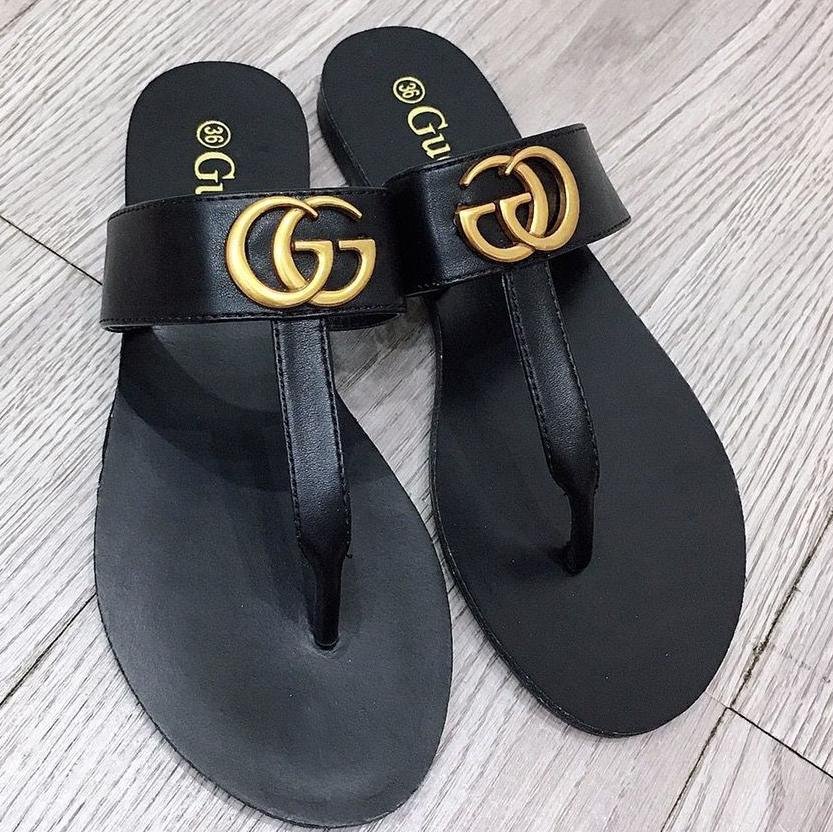 GG Double G leather thong sandals shoes Silver