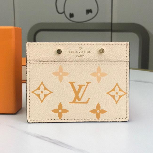 LV Louis Vuitton embossed letter card case Apricot