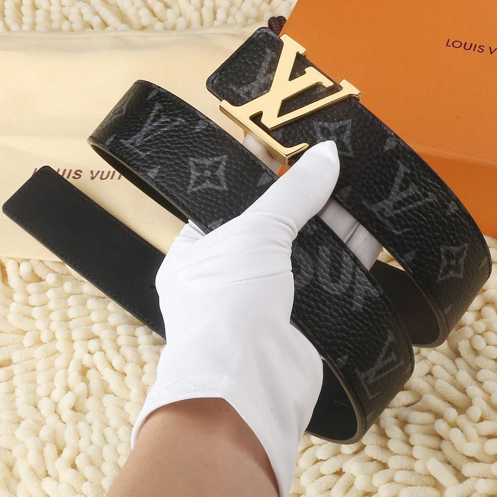 LV Louis Vuitton Women Men Fashion Smooth Buckle Belt Leather Be