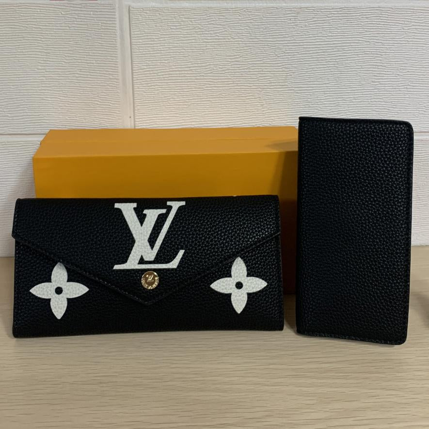 LV Louis Vuitton embossed letter two-piece button long wallet ca