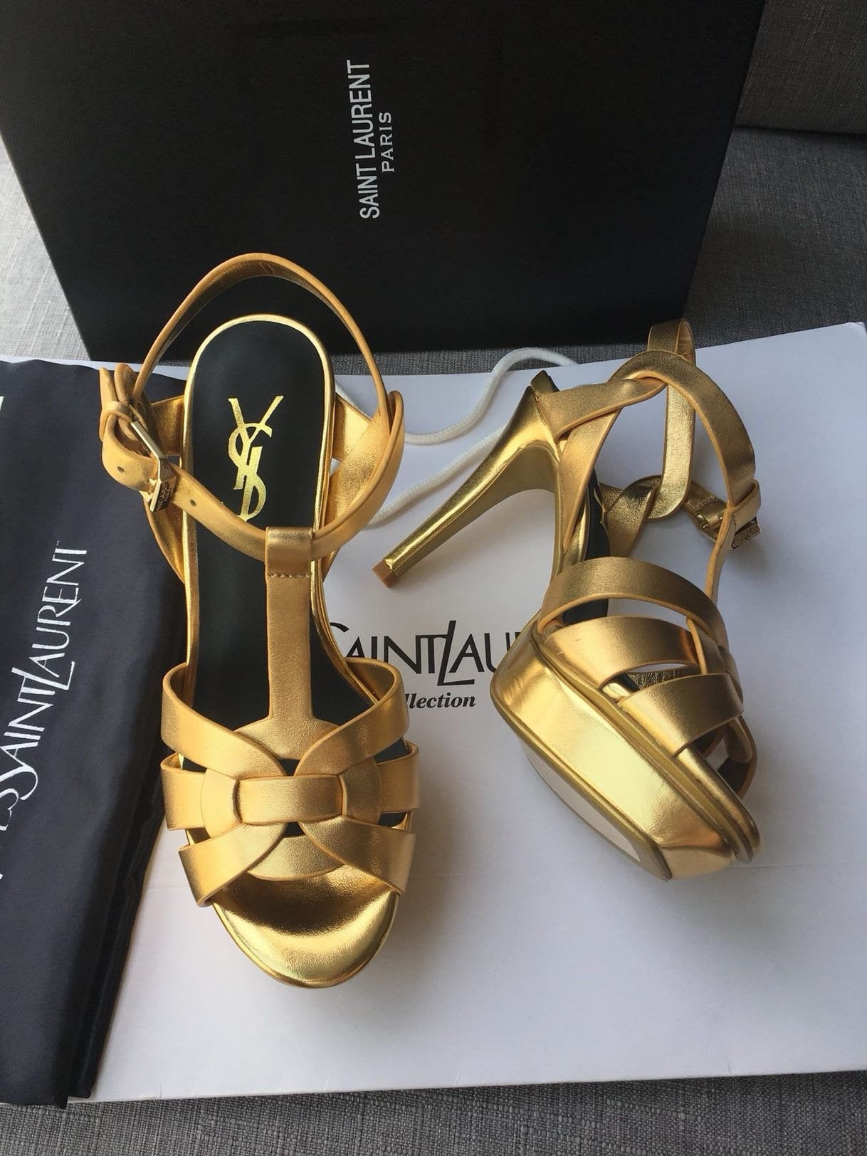 YSL Saint Laurent Leather Women's High Heel Fishmouth Stilet