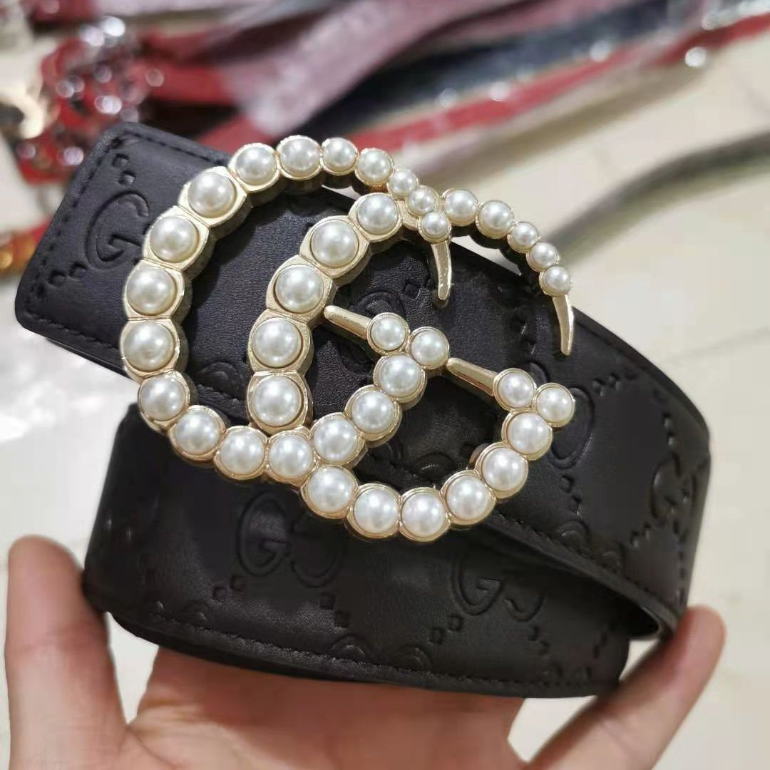 GG mens and womens pearl buckle double G letter smooth buckle be