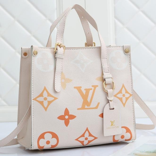 Louis Vuitton LV Solid Color Embossed Letters Handbag Lady Shopping-4