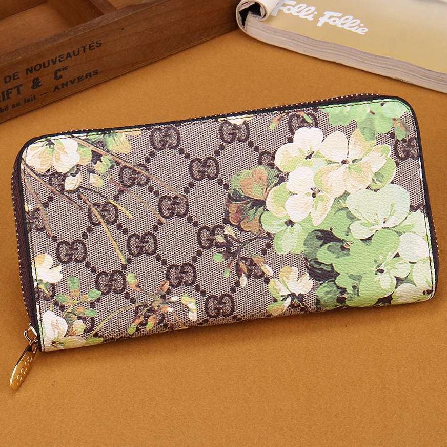 GG Fully Printed Letters Flower Long Clutch Zip Wallet G