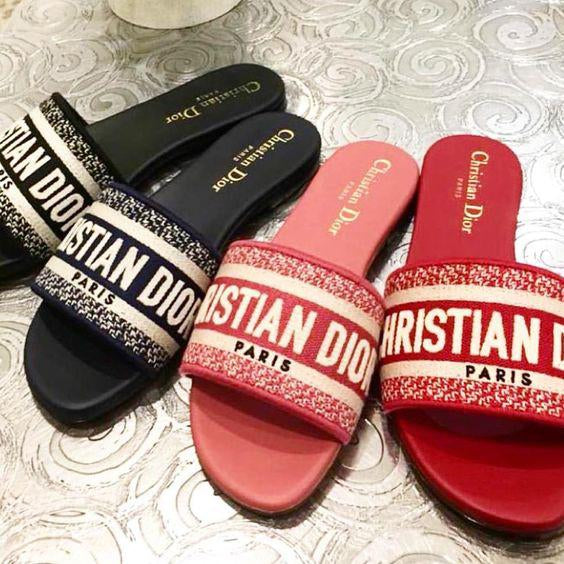 Dior CD Woven Embroidered Flat Slippers Letter Print Sandals Lad