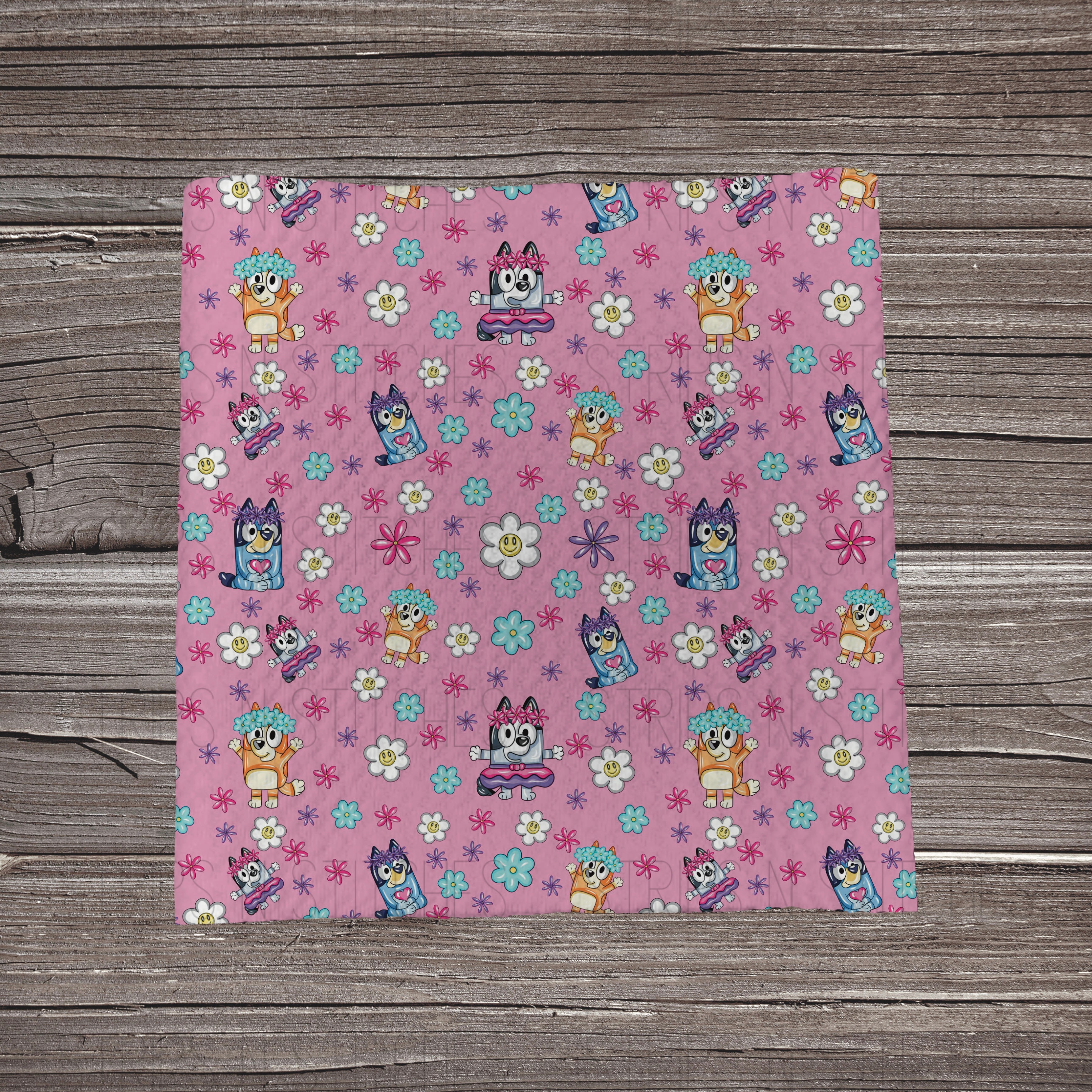 Dainty Flowers & Bluey- Pink | Bullet Fabric Strip | Bow Making | Scrunchie | Headwraps