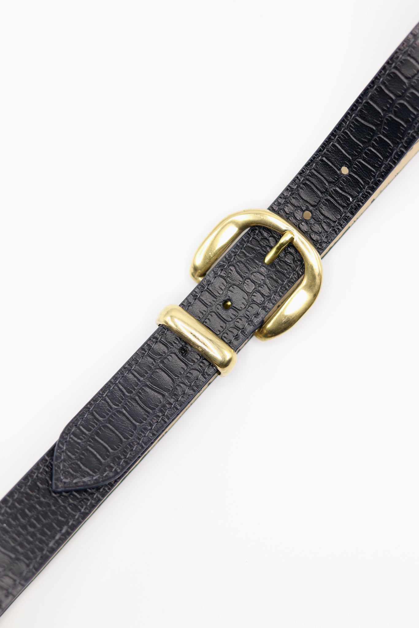 MCM Italian Buckle Hardware on Navy Alligator Leather Belt