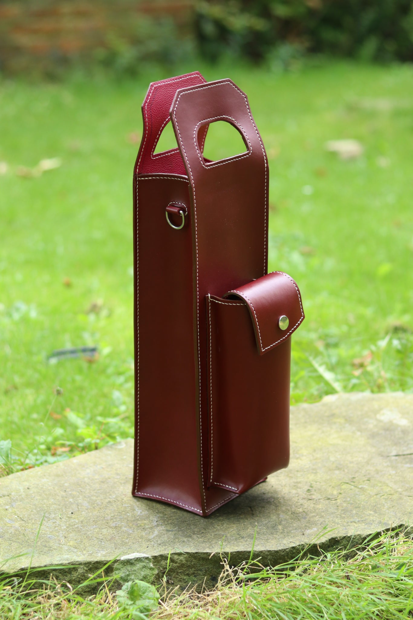 Burgundy Leather Wine Bottle Carrier Holdall Bag