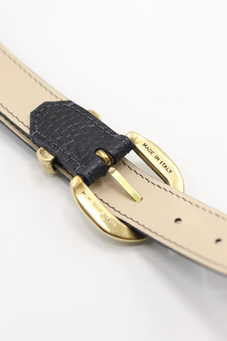 Womens Navy Alligator Mulberry Belt Natural Vegetable Tanned Lining