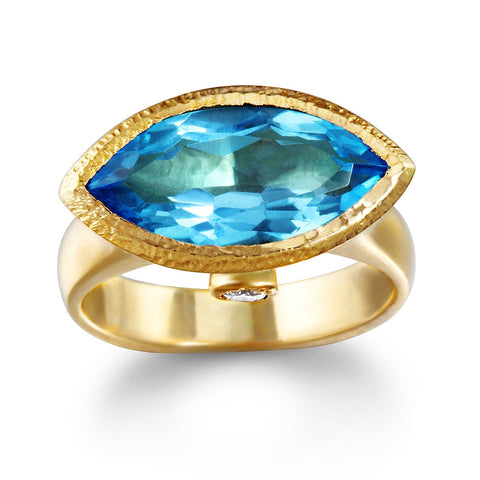 14K Blue Topaz Ring with Diamonds