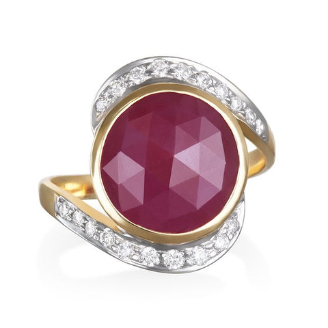 14K RUBY RING WITH WHITE DIAMONDS