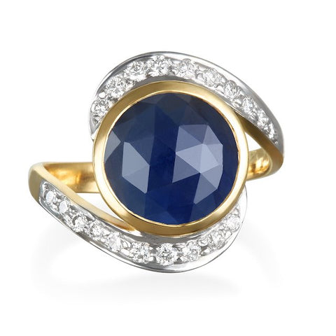 14K SAPPHIRE RING WITH WHITE DIAMONDS