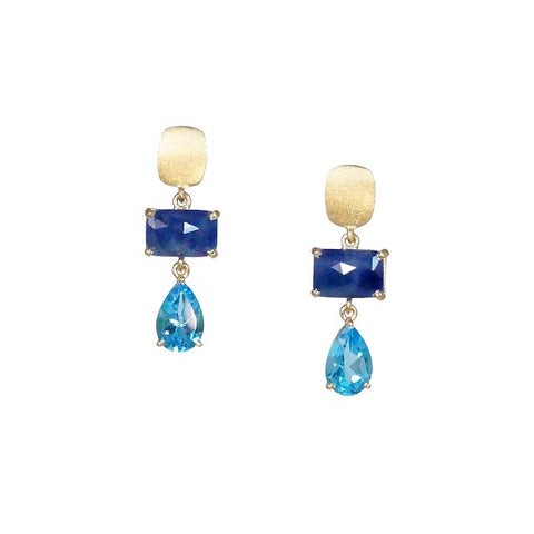 Blue Sapphire & Topaz Rose Cut Earrings