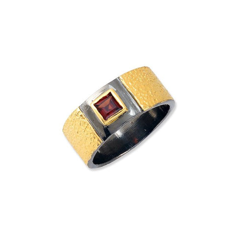 Black and gold garnet gemstone ring