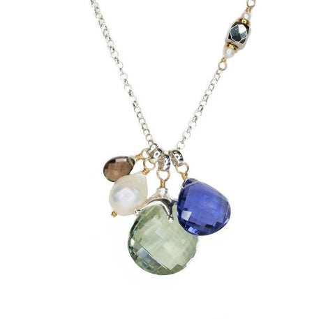 Cool Tone Gemstone Cluster Necklace