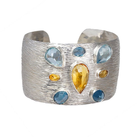 SILVER CUFF WITH CITRINE AND BLUE TOPAZ