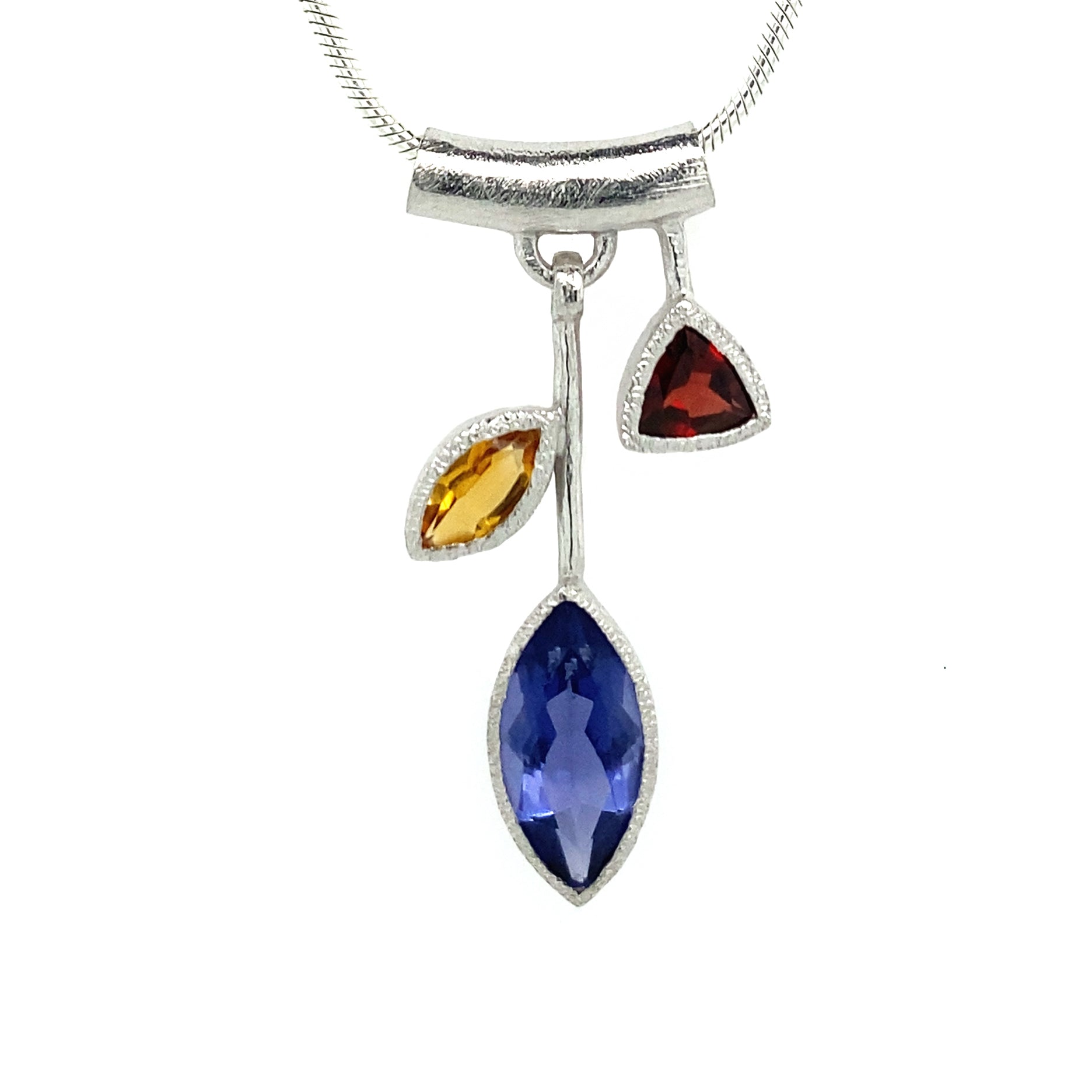 Petal Pendant Blue Topaz - Silver, White Rhodium - Q Evon Fine Jewelry 20