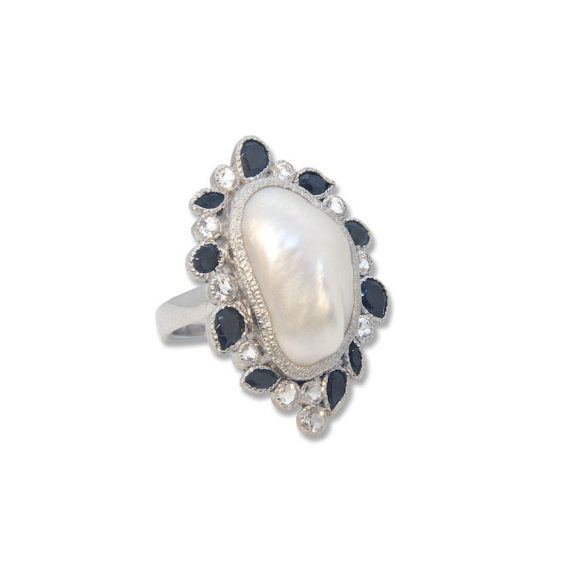 Baroque Pearl and Spinel Ring