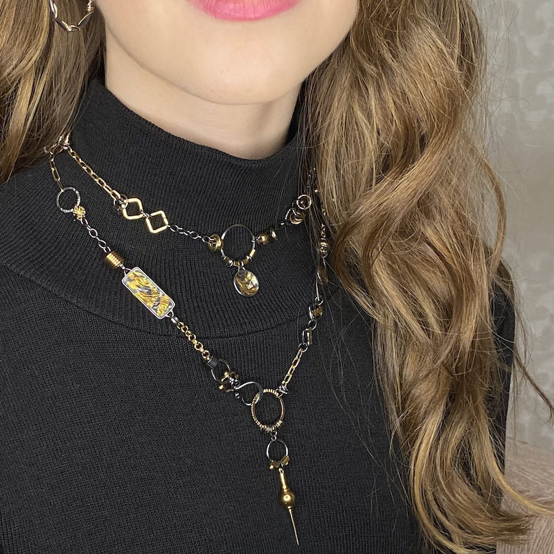 Black & Gold Avalon Lariat Necklace