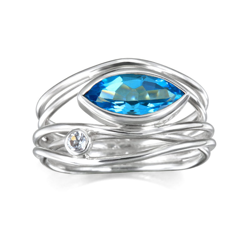 East West Blue Topaz in Silver