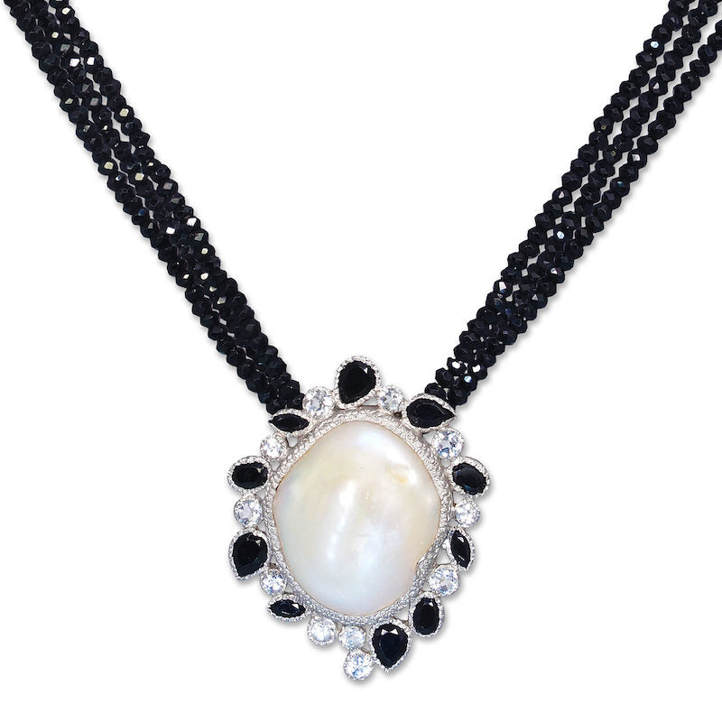 Silver spinel and baroque Pearl