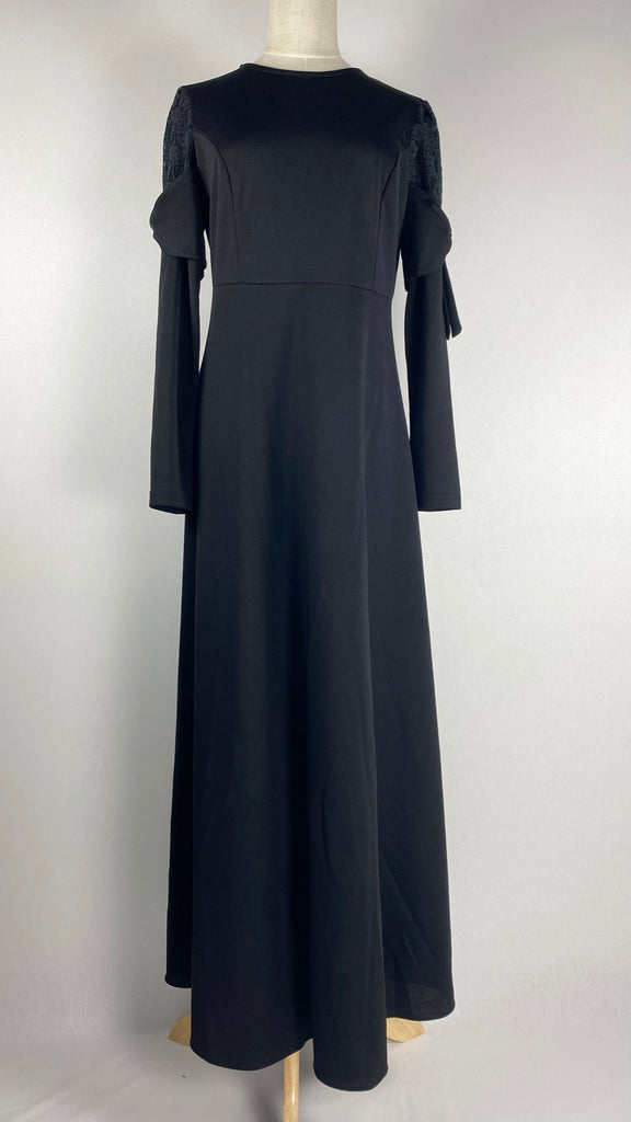 Long Sleeve Maxi Dress with Ties on Sleeves, Black – ALMAZ Wearables