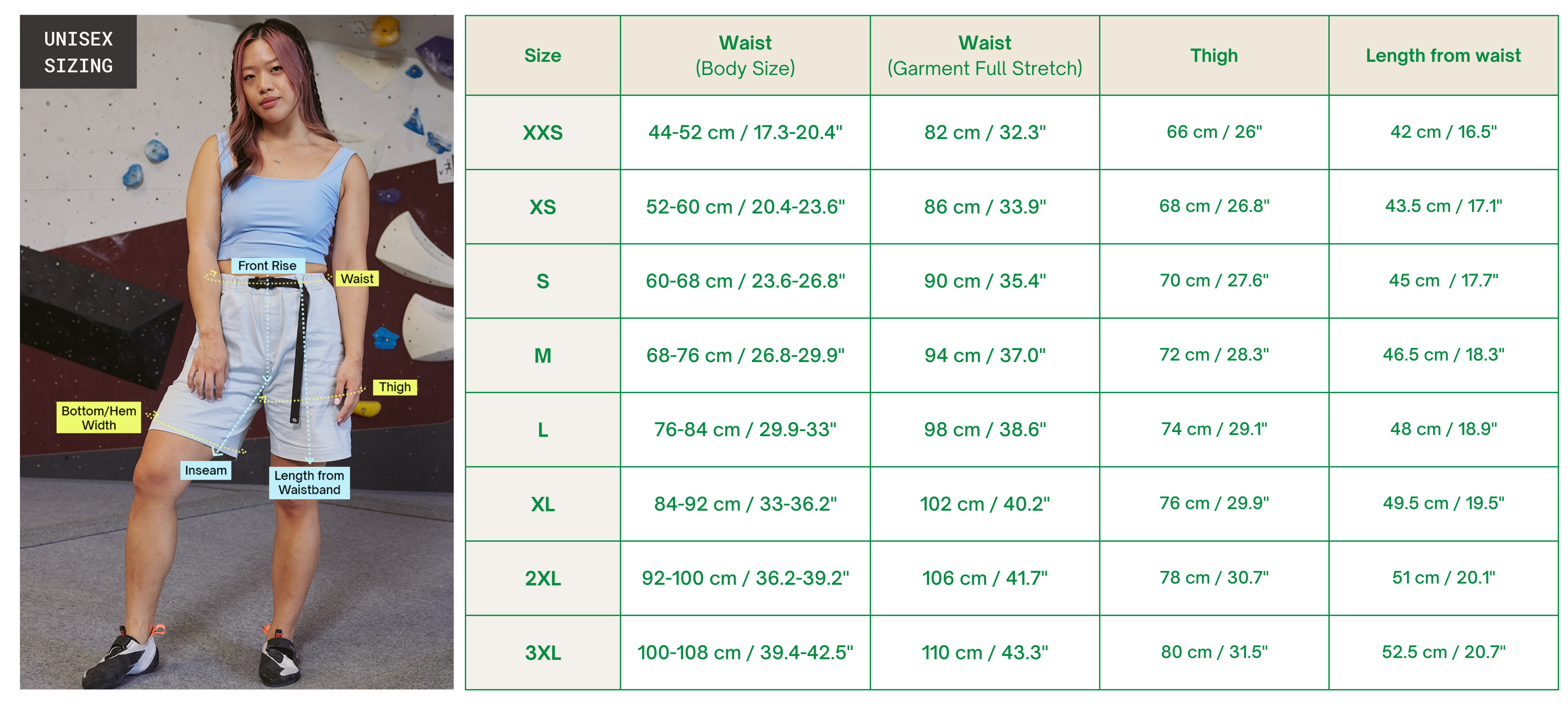 Bouldering Shorts Size Guide