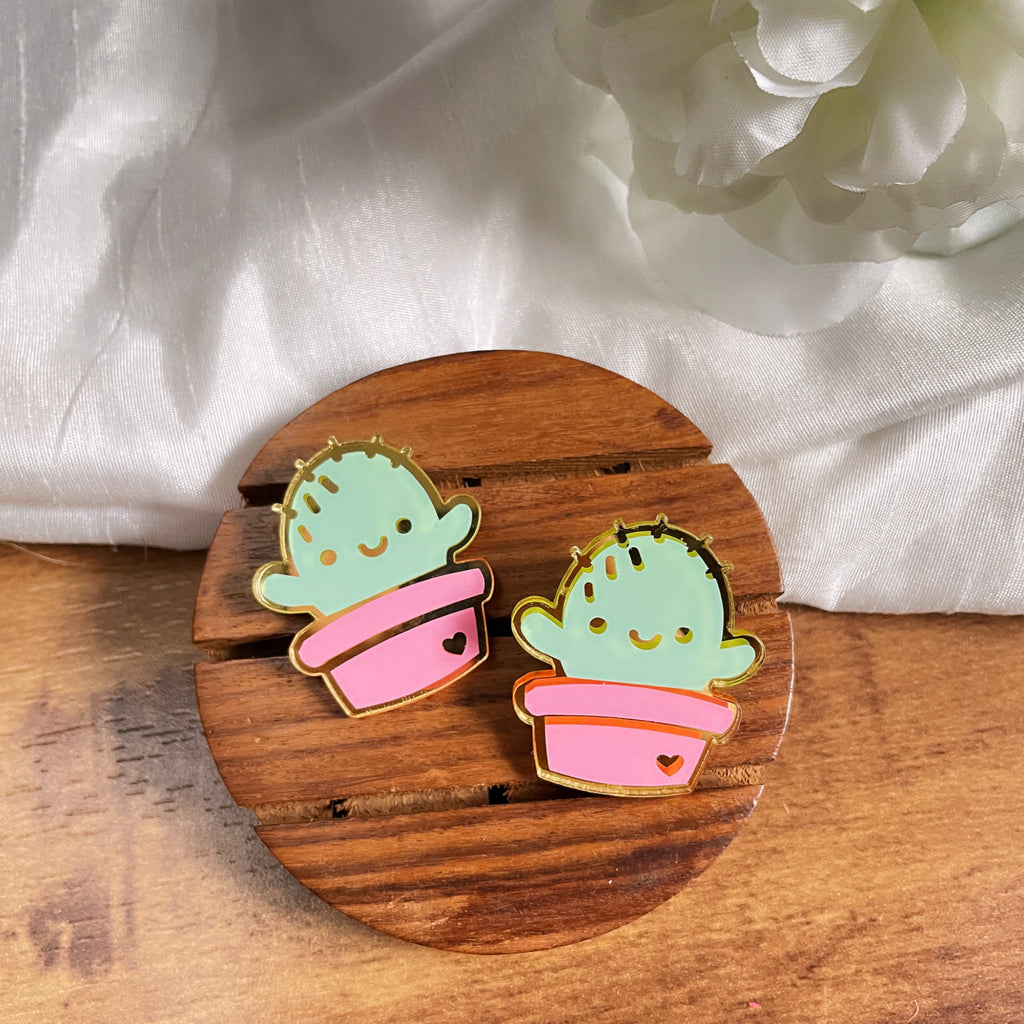 Cactus Plants Earrings - Nian by Nidhi - Green and Pink color - in a white and brown background