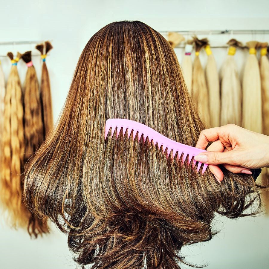 A woman washing and caring for her curly wig texture