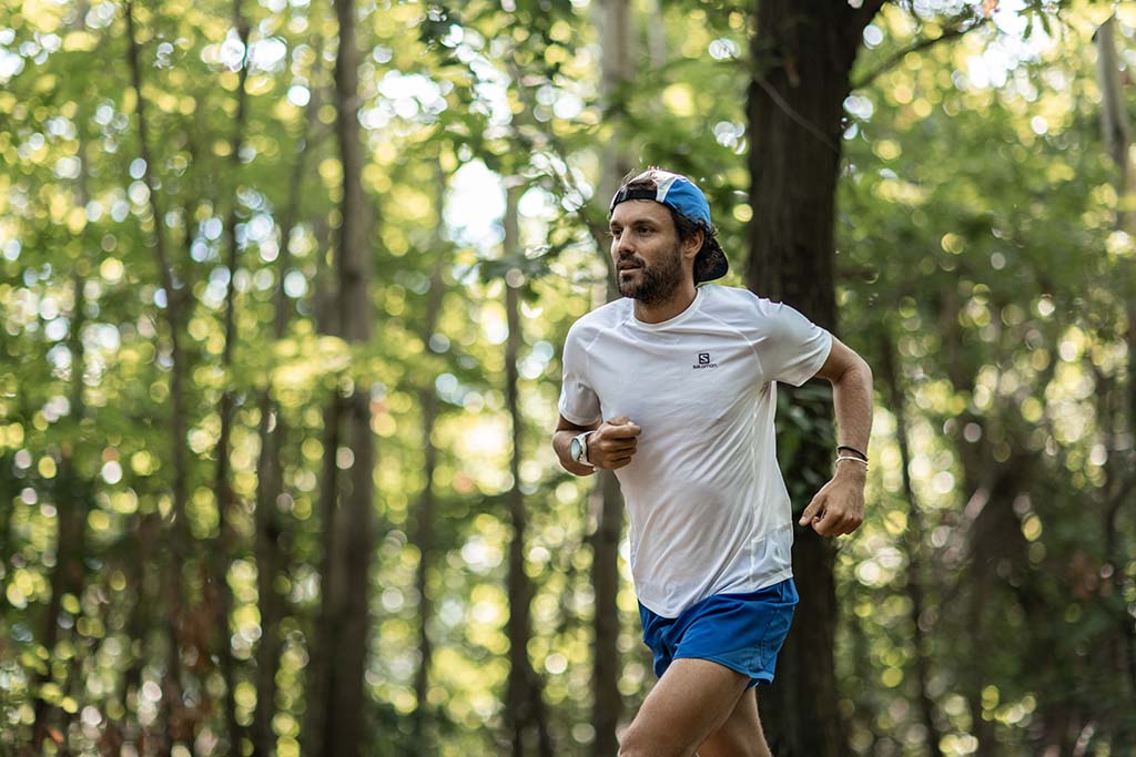 Man running in the woods 