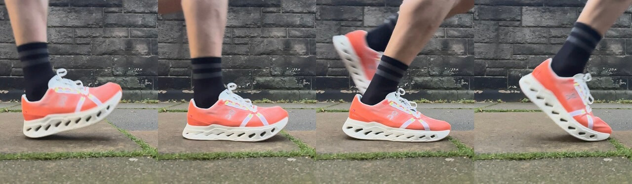 Sequence showing stride pattern of runner running in On Cloudeclipse running shoes
