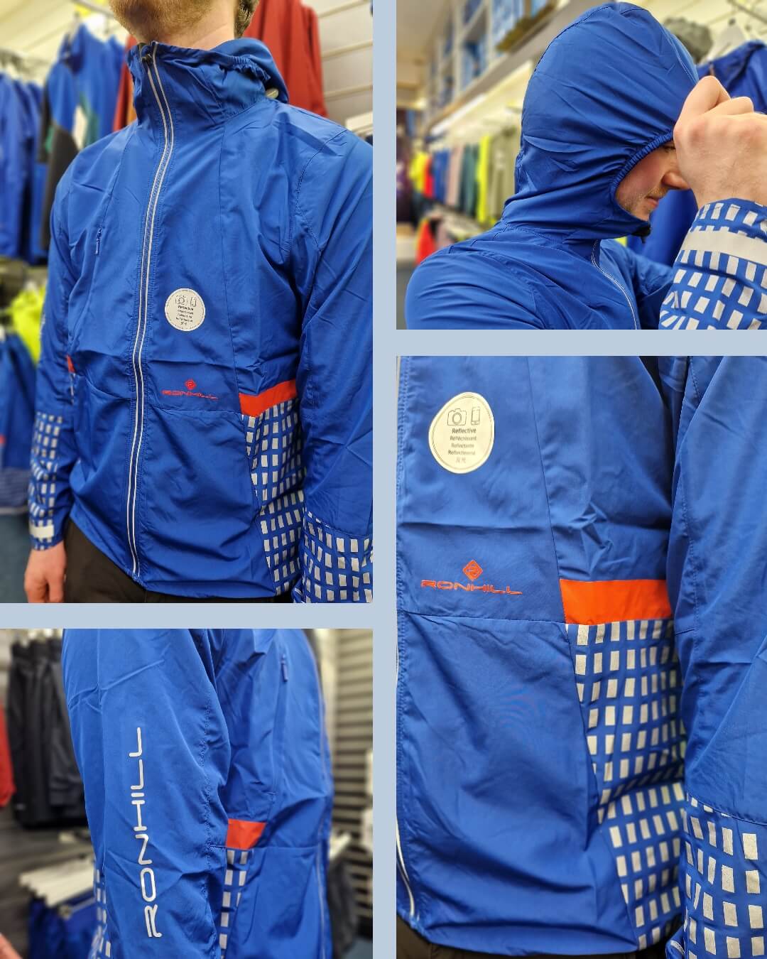 Collage of male runner wearing Ronhill Tech Afterhours Jacket with details