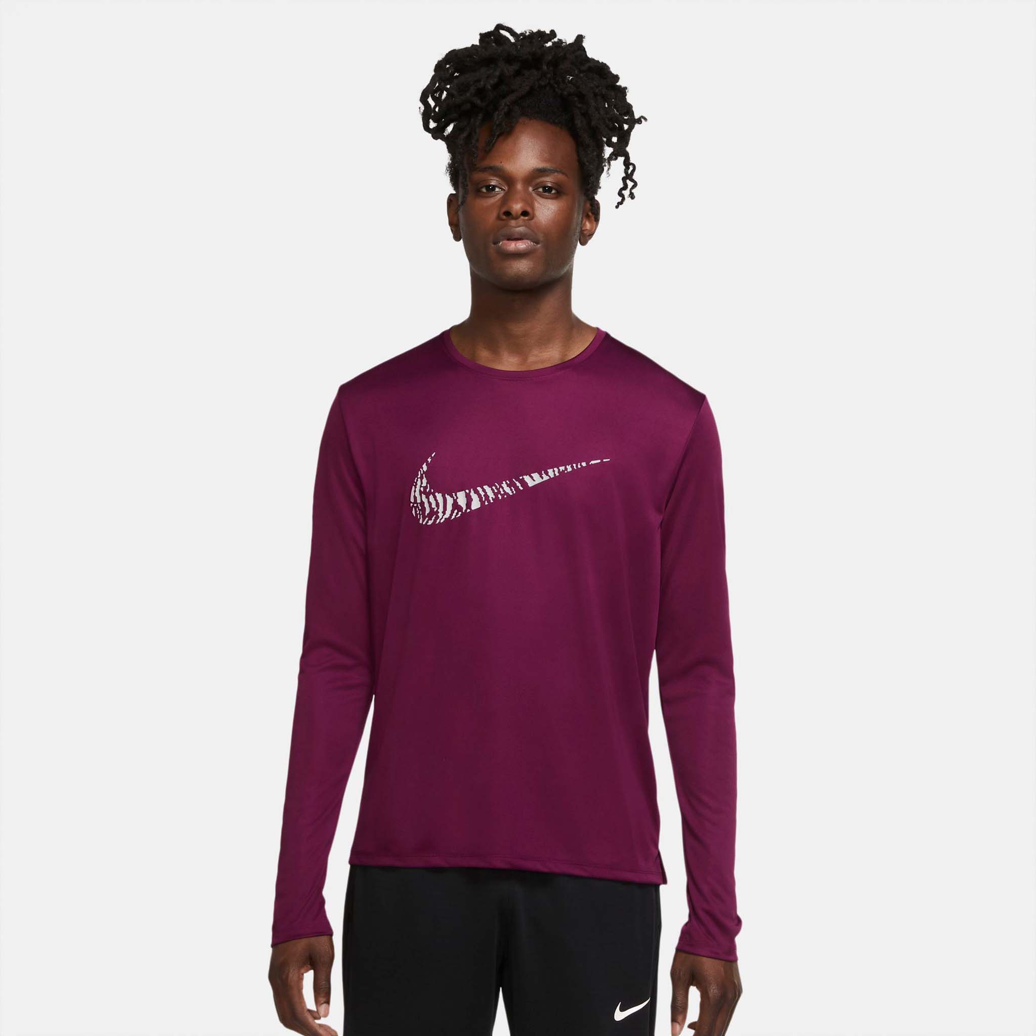 nike running miler long sleeve top in purple