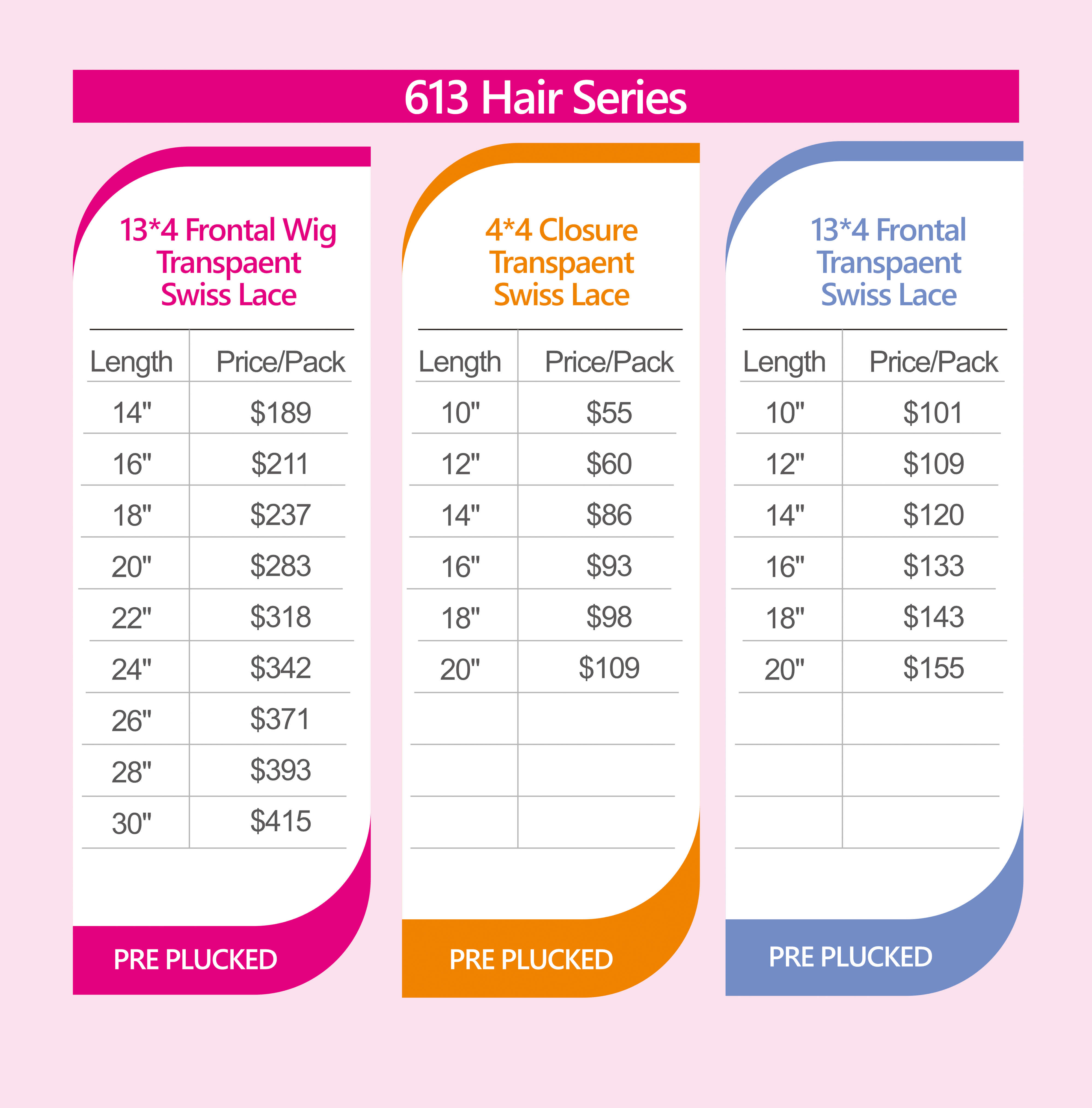 613 hair price list