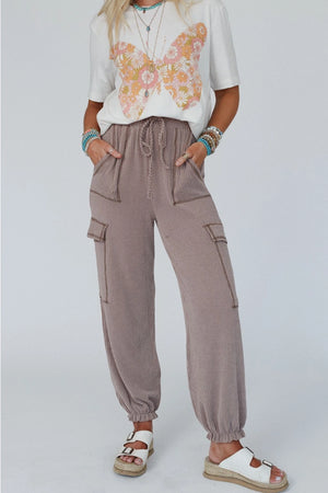 Three Bird Nest So Laid Back Textured Drawstring Pants - Acorn - Kiki's Decor & More