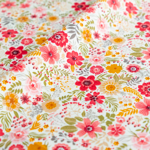 100% Cotton Poplin Fabric Pretty Pink Rose Bud Floral Print on Ivory Craft  Fabric Material by the Metre CP0456IVORY 