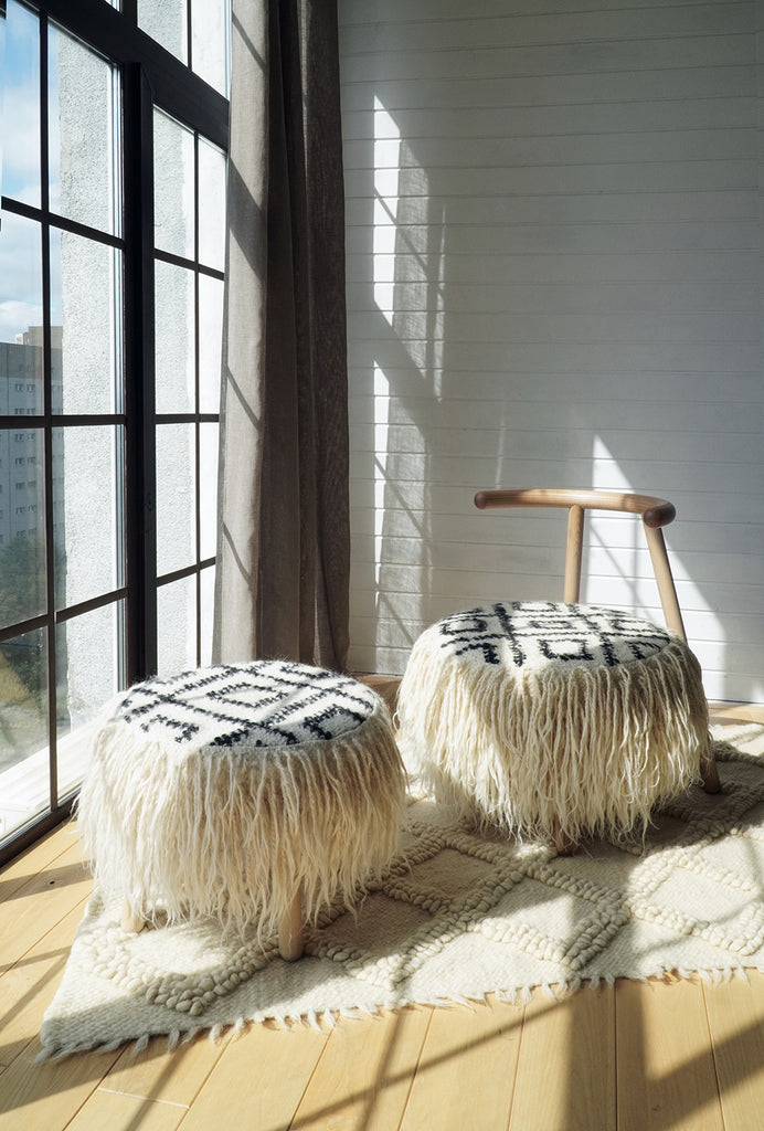 armchair and pouf by mapico, traditional ukrainian hand weaving with local sheep wool