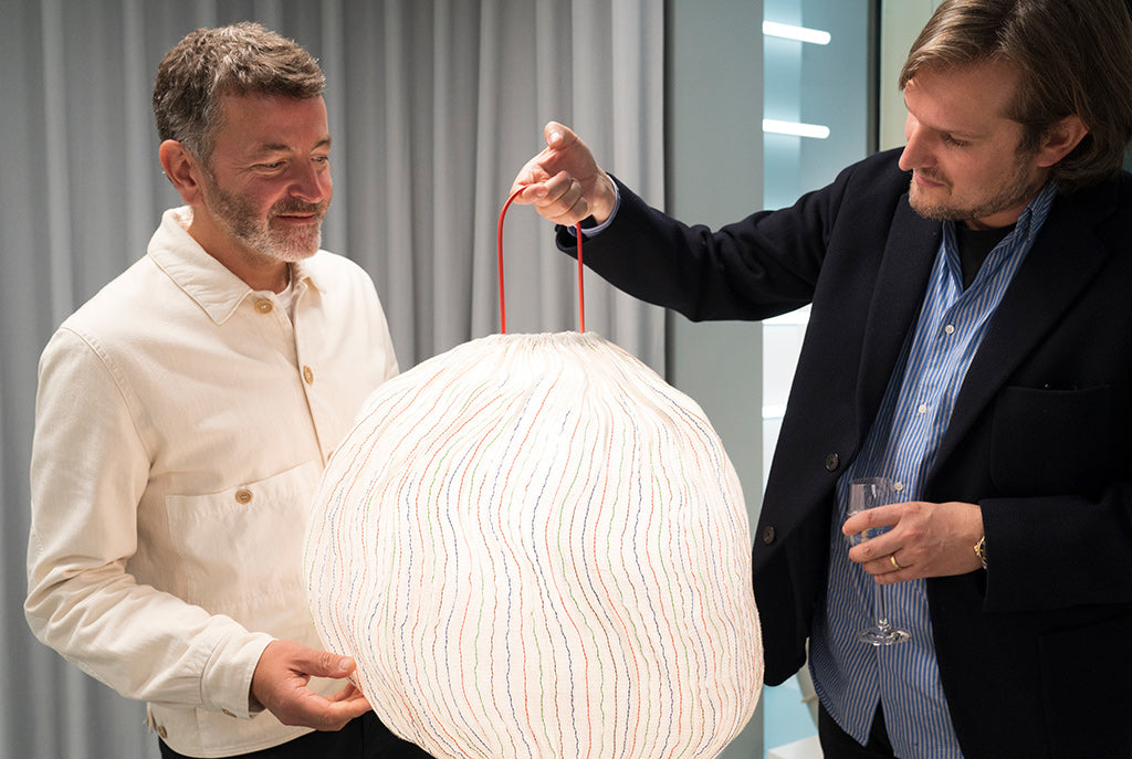 Sebastian Herkner and Christian Haas with the Nebule Lamp by hettler.tüllmann