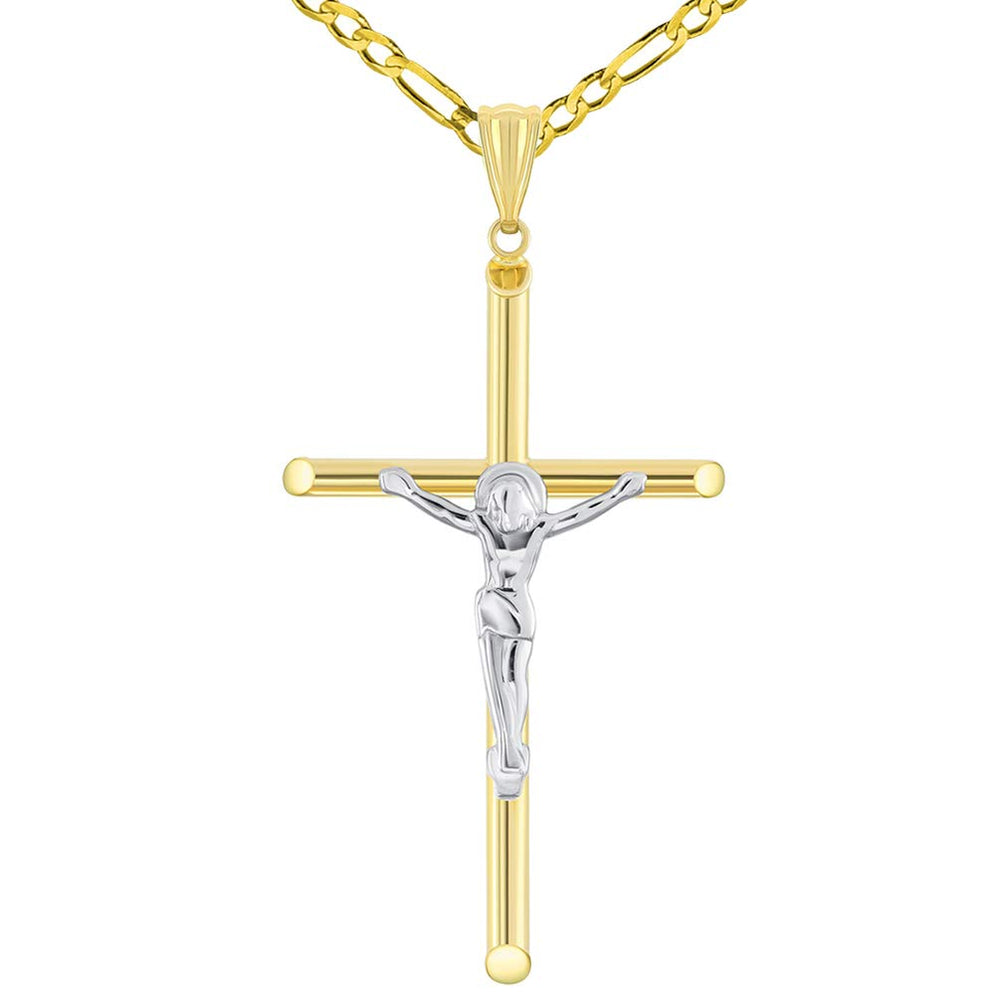 Men's Stainless Steel Two Tone Large Starburst Cross Necklace, 24 Inch -  The Black Bow Jewelry Company