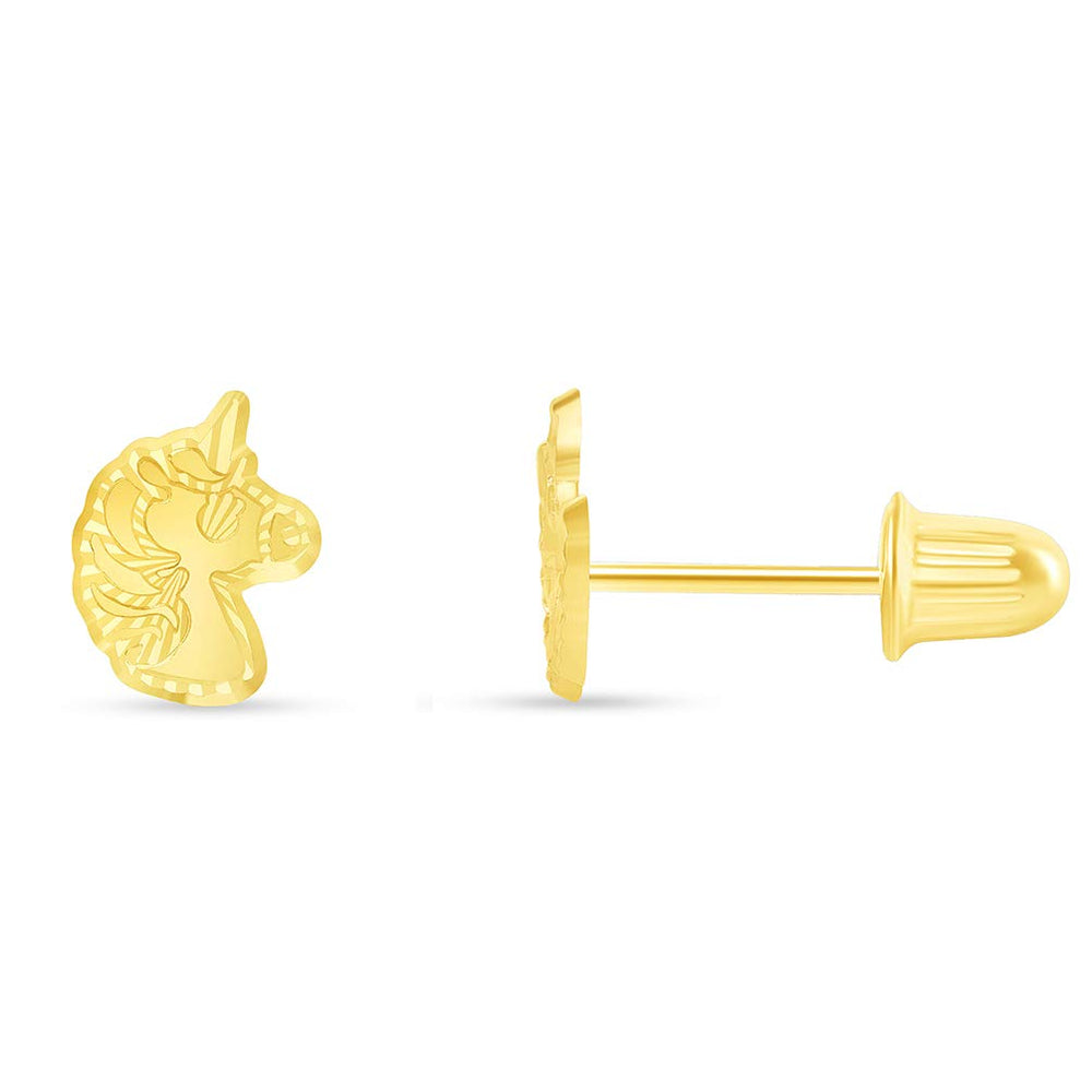 9ct Yellow Gold Unicorn Children's Earrings